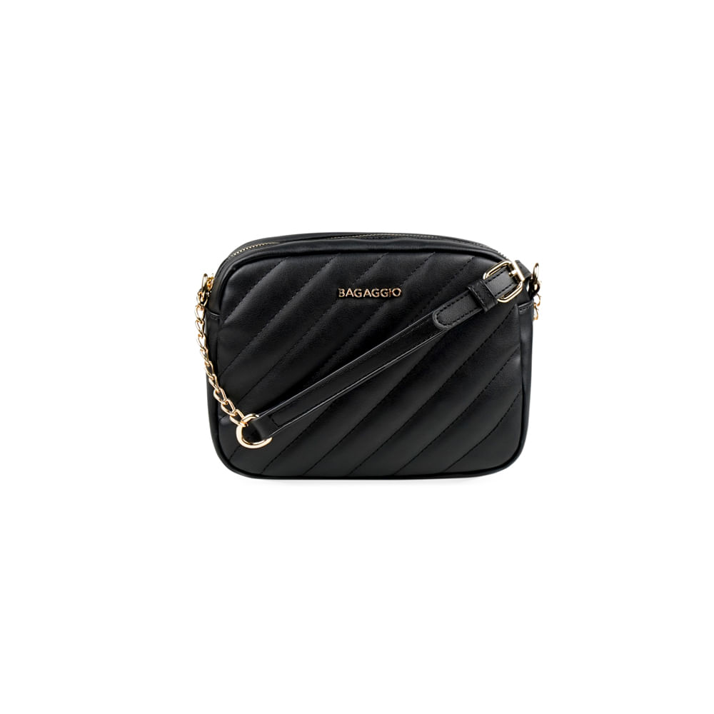 Bolsa Transversal Feminina com Correntes Matelassê Preta